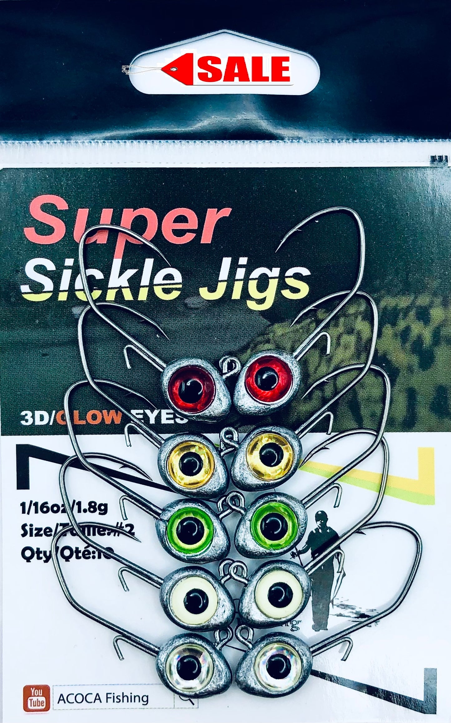 SPECIAL:SUPER™ Sickle Jigs Ⅱ Crappie Jigs 1/16oz 1.8g Jighead Hook #2 10/Pack