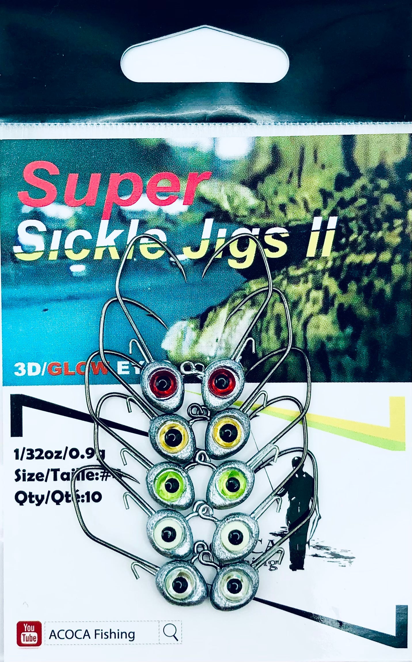 ACOCA #2 SUPER™ Sickle Jigs Ⅱ Crappie Jigs 1/32oz 0.9g Jighead Hook #4 10/Pack