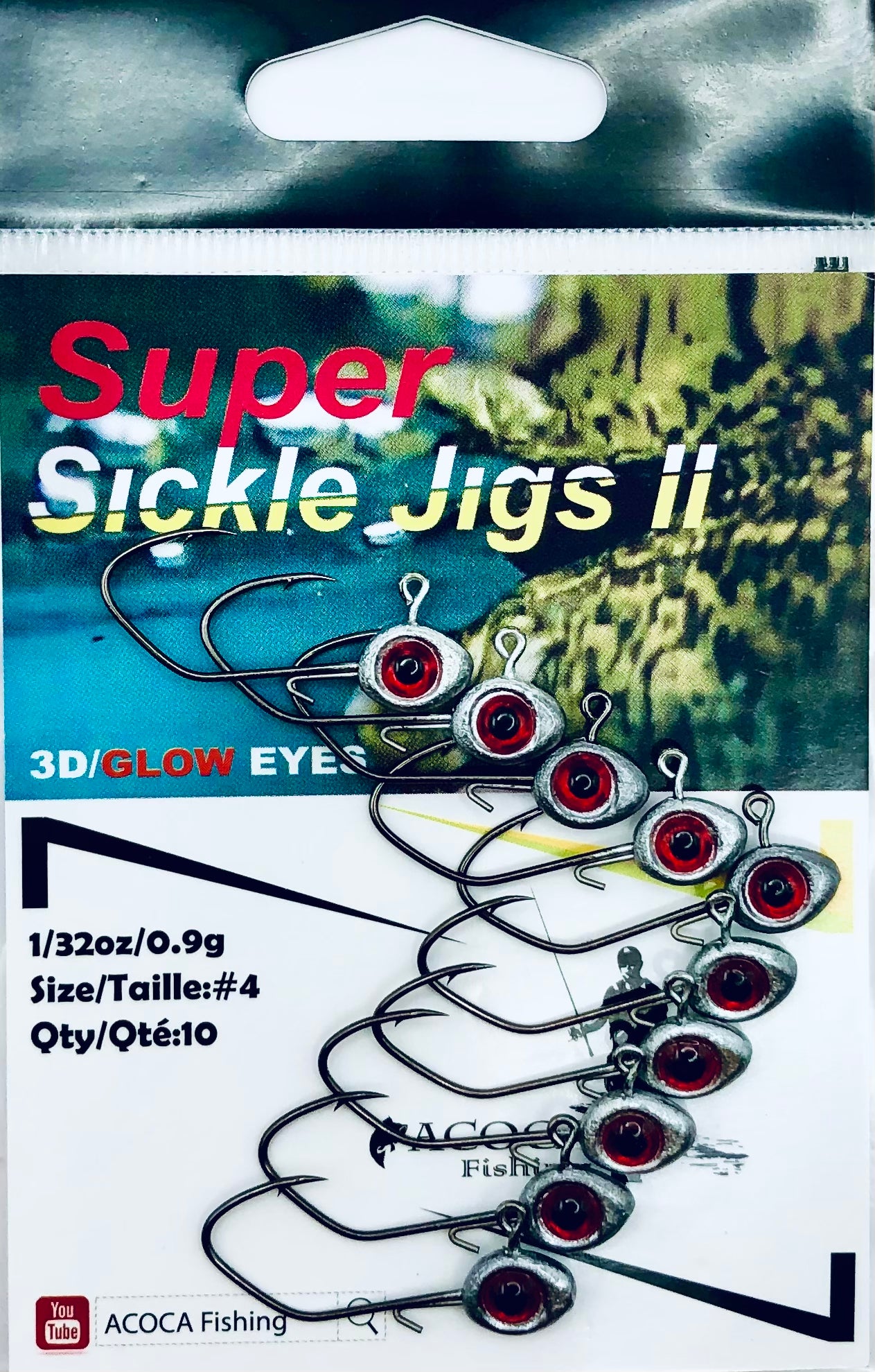 ACOCA #2 SUPER™ Sickle Jigs Ⅱ Crappie Jigs 1/32oz 0.9g Jighead Hook #4 10/Pack