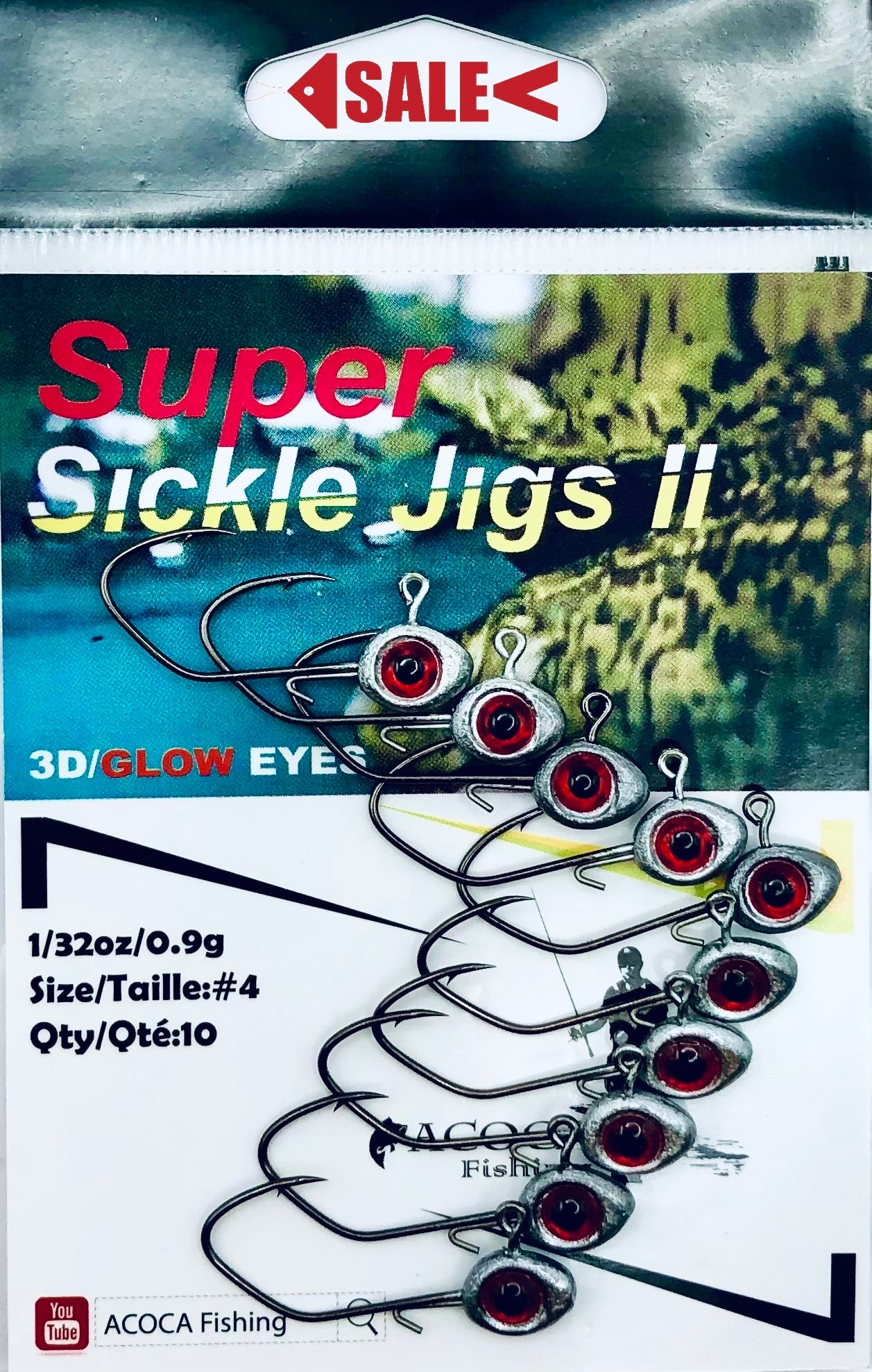 【Clearance】 ACOCA SUPER™ Sickle Jigs Ⅱ 1/32oz 0.9g Crappie Jig Head Hook #4 10/Pack