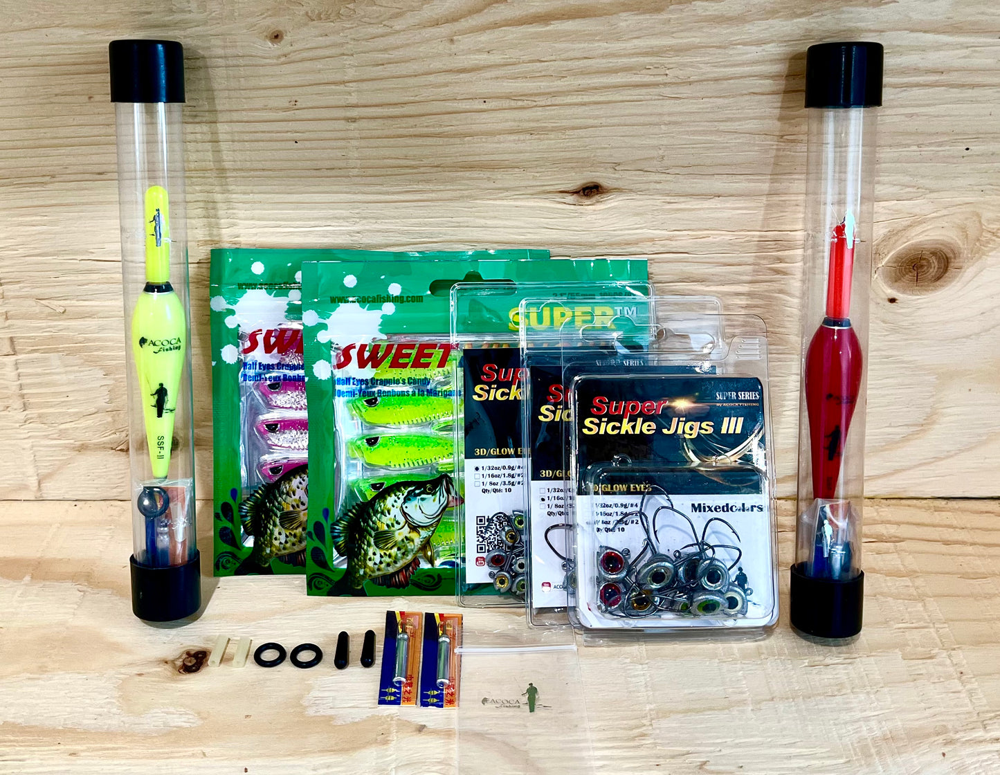 ACOCA G SUPER™ Crappie's Combo For Beginner: Jig+Minnow+Float+Stopper+Battery Total : 7pks + 8pcs