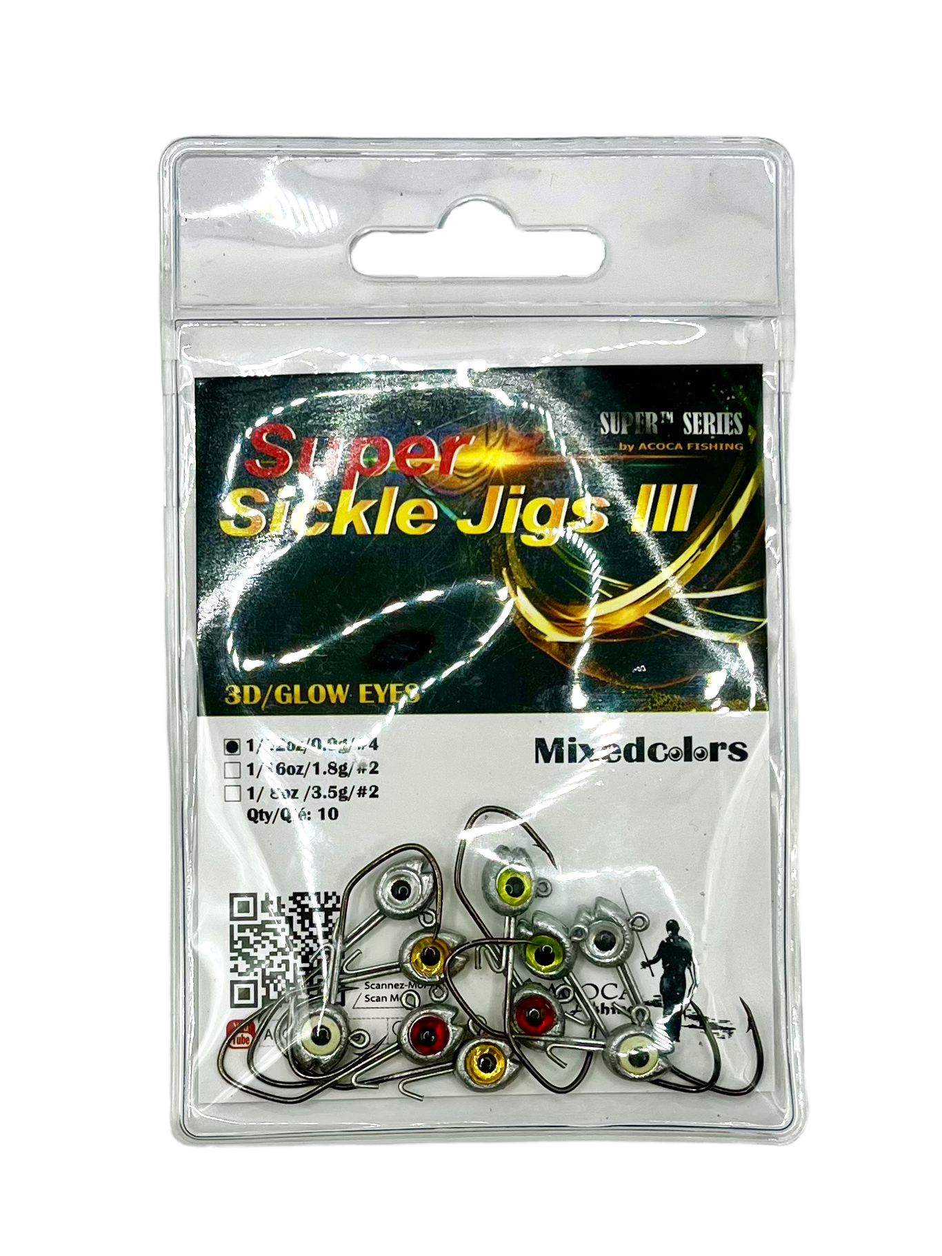 ACOCA D1 SUPER™ Sickle Jigs III Crappie Jigs 1/32oz 0.9g Jighead Hook #4 10/Pack