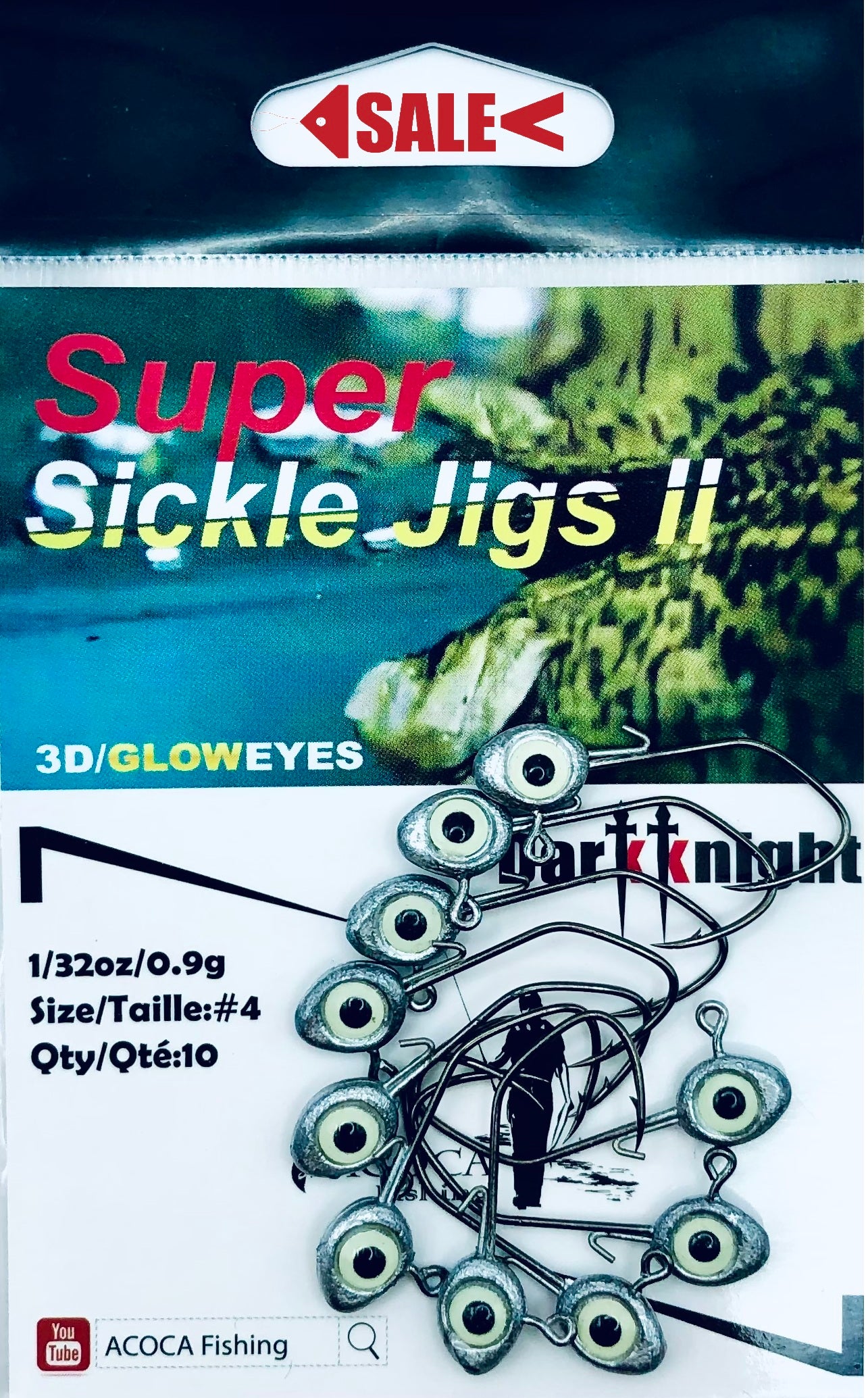 【Clearance】 ACOCA SUPER™ Sickle Jigs Ⅱ 1/32oz 0.9g Crappie Jig Head Hook #4 10/Pack