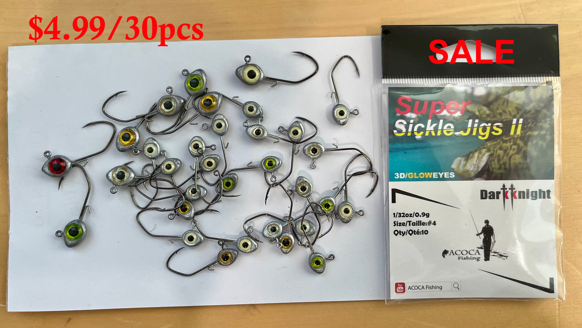 Clearance: SUPER™ Sickle jigs  1/32oz and 1/16oz Mixed $4.99/30pcs