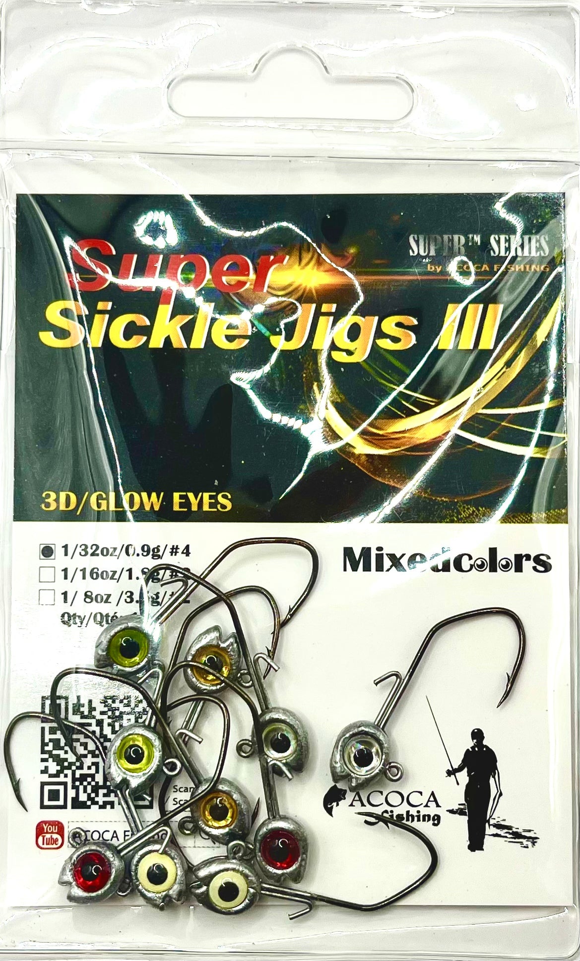 ACOCA SUPER™ Sickle Jigs III Crappie Jigs 1/32oz 0.9g Wide-Deep Gape Hook #4 10/Pack